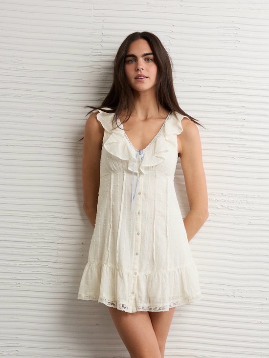 American Eagle Outfitters Dresses & Skirts - American Eagle Outfitters Ivory Ruffle-Trim Button Mini Dress